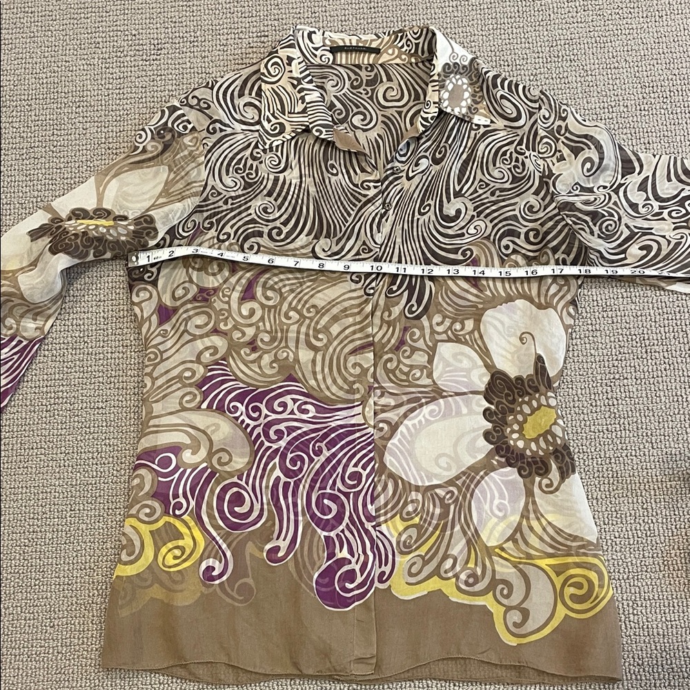 Elie Tahari Brown and Cream Swirl Pattern Blouse - Picture 4 of 10